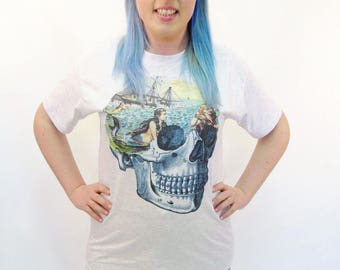 Mermaid Top Nautical Sailor Rockabilly Skull Oversized Tshirt
