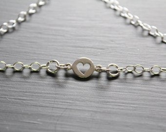 Sterling Silver Heart Cut Out Bracelet, Heart Cut Out Bracelet, Heart Bracelet, Silver Heart Bracelet, Heart Charm Bracelet