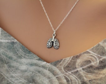 Sterling Silver Lung Charm Necklace, Lungs Necklace, Realistic Lungs Charm Necklace, Lung Necklace, Anatomical Lungs Charm Necklace
