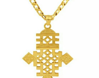 Ethiopian Cross Necklace | 18K Gold Filled | Link Chain | African Jewelry