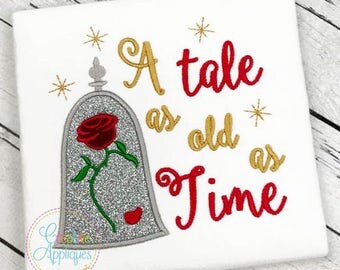 A Tale as old as Time Rose Princess Applique Machine Embroidery Design 4 Sizes, princess belle, beauty princess, rose dome applique