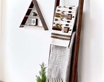 Blanket Ladder | Rustic Wood Quilt Ladder | Dark Walnut Stained | Towel Hanger | Living Room Decor | Bathroom Decor