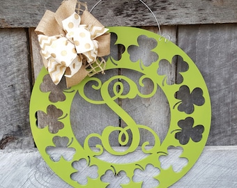 Shamrock Door Hanger - St Patricks Day Wreath - Lucky Decor - Irish Wall Hanging - Personalized Door Hanger - 22" Diameter