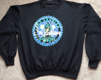 90's LA Gear Hip Hop crew neck sweater DEADSTOCK 100% cotton pullover knit Long Sleeve men's Large in Black