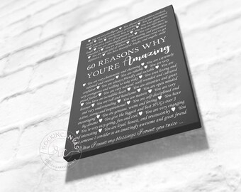 Birthday Present, 60 Reasons we love you, 30th, 40th, 50th, 60th, 70th, 80th, 90th, Custom Birthday Gift, Anniversary gift, Mother Birthday