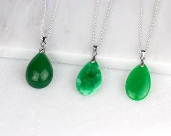 Green Jade Pendant/ Carved Jade Pendant/ Green Jade Necklace/ Jade Silver Necklace/ Green Jade Charm