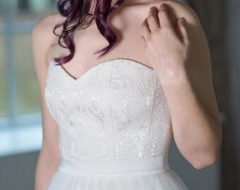Heather - bridal corset / sweetheart neckline corset / corset top / velvet bridal top / off white white corset / bridal separates
