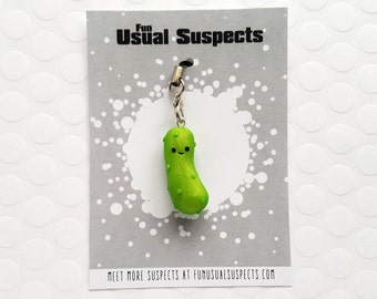 Pickle Charm, Kawaii Pickle Charms, Planner Charms, Kawaii Food Charm, Miniature Food, Kawaii Dill Pickle, Pickle Zipperpull for Pickleball
