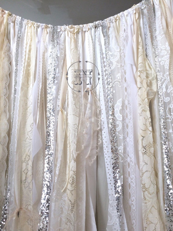 Items similar to Lace Curtains Silver Sequin Rag Garland Ribbon ...
