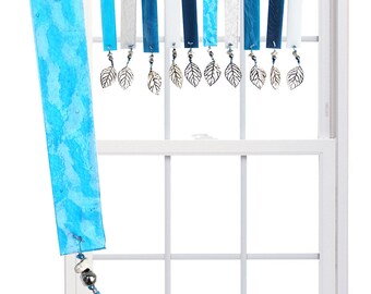 OCEAN WAVES (Aqua) Stained Glass Valance Suncatcher - Aqua, blue, silver (OWA)
