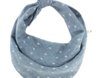 Lightweight Summer Puppy Scarf, Blue Dog Bandana, Cute Pet Bandanna, Flower Polka Dots Doggie Scarves, Reversible Neckerchiefs for Dogs