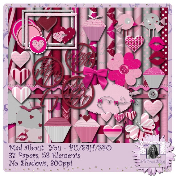 Mad About You, Valentine, Anniversary, Digital Scrapbooking kit, digiscrap, scrapbook, paper crafting, card making, page kit, valentines day
