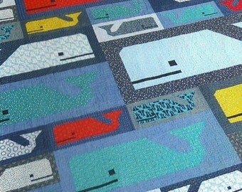 Preppy Pod Whale Quilt Pattern by Elizabeth Hartman of Oh Fransson, modern quilt pattern, modern nautical quilt, whale quilt, ocean, sealife