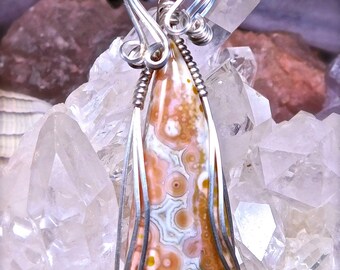 Wire Wrapped OCEAN JASPER Pendant in Argentium Sterling 935 Silver Ocean Jasper Wire Wrap Wire Wrapped Pendant