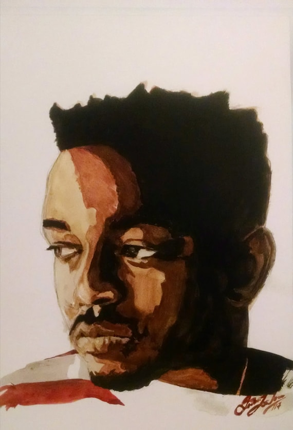 Download watercolor painting print Kendrick Lamar portrait BMA music