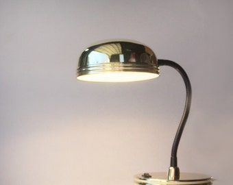Vintage Brass Desk Lamp • 1990's Goose Neck Task Lighting •