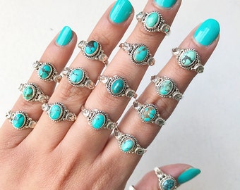 Dainty Natural Turquoise 925 Silver Ring , Turquoise Stacking Ring , Minimal Turquoise Ring , Cute Sterling Silver Ring