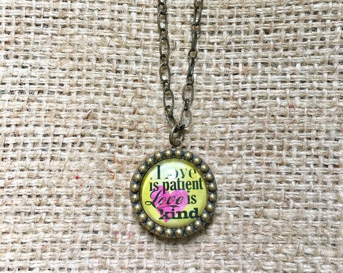 Bible Quote Locket, Locket Necklace, Scripture Necklace, Bible Quote Jewelry, Love Is Patient, Bronze Necklace, Locket Jewelry, Locket Charm