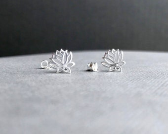 Silver Lotus Earrings, Open Lotus, Sterling Studs, Yoga Jewelry, Solid 925 Silver Posts, Tiny Stud Earrings, Everyday, Dainty Lotus Jewelry