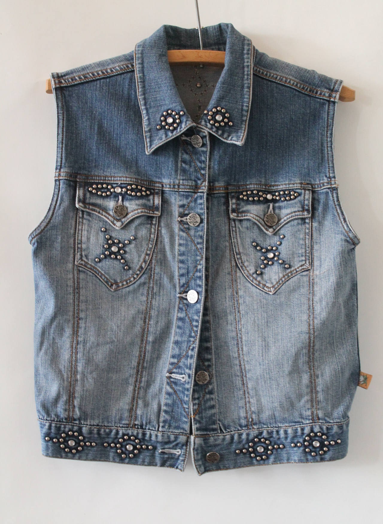 Jeans Jacket without sleeve Embroidered studded /Denim Jacket