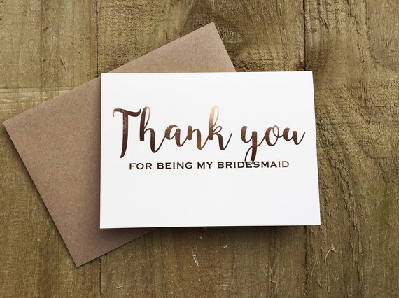rose gold 'thank you for being my bridesmaid' cards