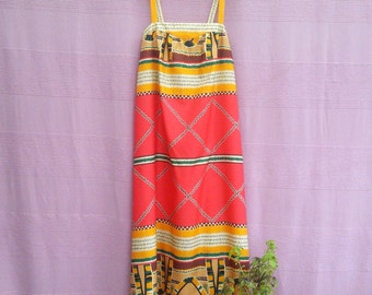 60s Dress 60s 70s Vintage Colorful Abstract Print Dress Bohemian maxi Sundress Festival Boho Hippie Dress medium large