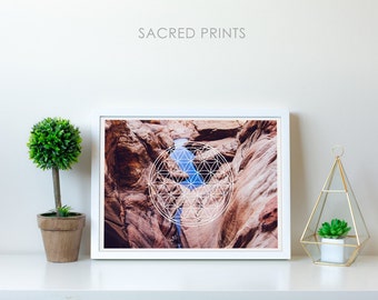 Rocky Valley Digital Print, Flower-Of-Life Poster, Desert Mountain Poster, Arid Desert Decor, Large Geometric Printable, Interesting Gift
