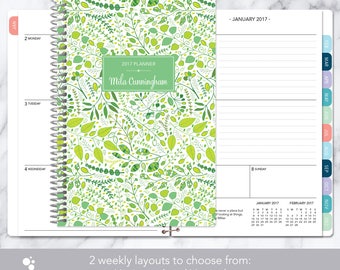 2017 planner calendar choose start month | add monthly tabs weekly student planner personalized agenda daytimer | green leaves vines
