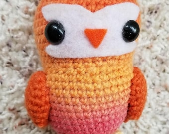 Ombre Orange Fire Tea Owl Crochet Amigurumi Wool Doll