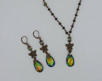 Bronze Volcano Crystal Vintage Feel Necklace and Earring Set