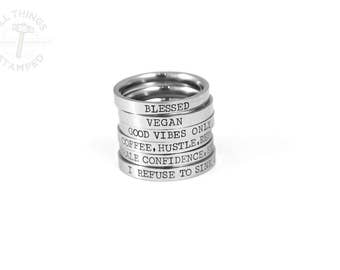 Personalized Stacking Rings - Engraved Band - Custom Rings - Word Rings - Anniversary Gift - Hand Stamped Ring - Engagement Rings - Silver