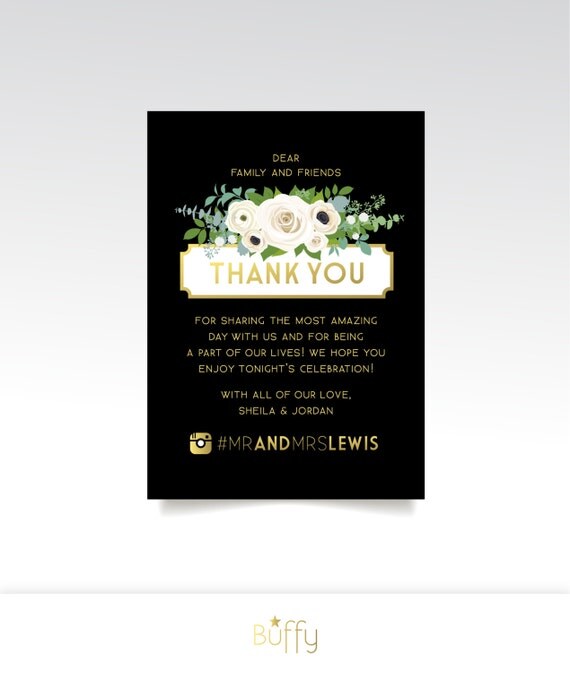 Items similar to The LEWIS . Thank You Wedding Hashtag Card Gold