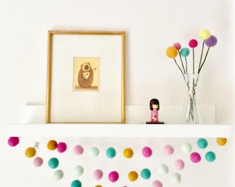 Pom Pom Garland, Pastel Pink Nursery, Felt Ball Garland, 1st Birthday Shoot, Toddler Girl Room Decor, Party Garland, Felt Bunting