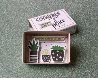 Funny New Home Card, Housewarming Card, Matchbox Card, Moving Card, Congrats New Place, Tiny Succulents, Snarky Card, Sassy Card