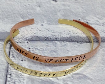 custom skinny cuff bracelet, mantra bracelet, quote bracelet, personalised cuff bracelet, minimalist bracelet, personalised jewellery, yoga