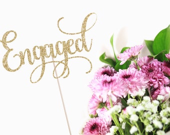 Engaged Cake Topper - Engagement Party Decor - Engagement Cake Topper - Bride to Be - We're Engaged - Glitter Cake Topper