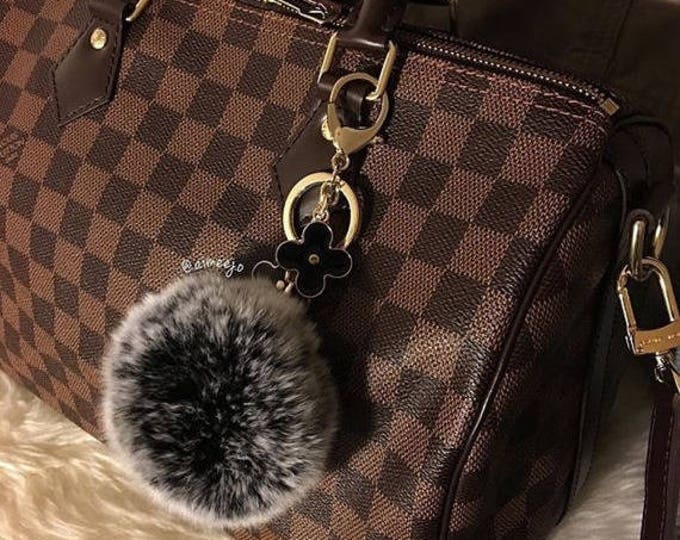 Instagram/Blogger Recommended Black Frost fur pom pom keychain bag charm flower clover keyring