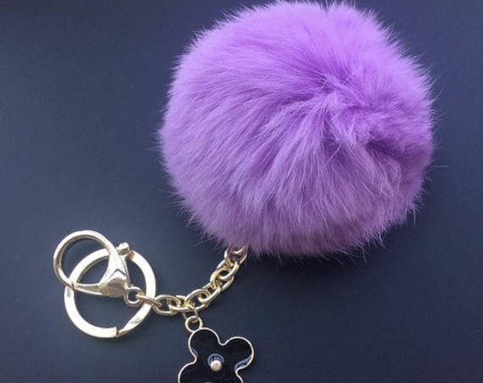 Lavender Genuine Rabbit fluffy ball furkey fur ball pom pom keychain for car key ring Bag Pendant