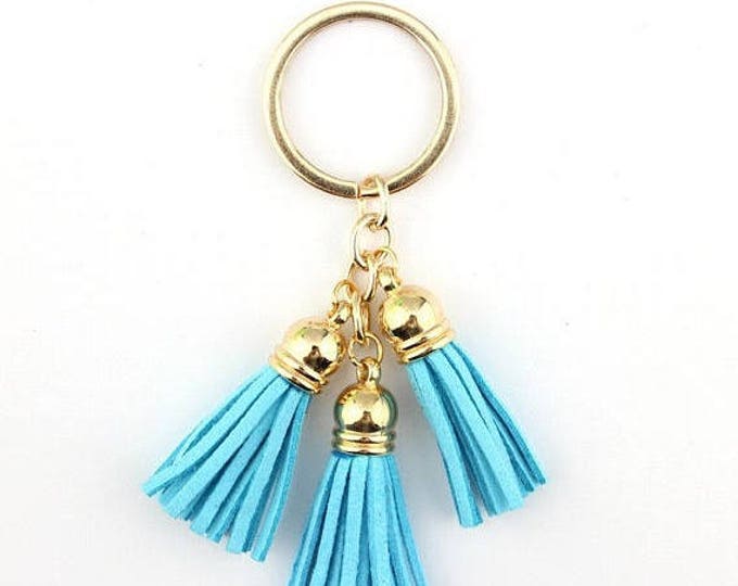 Aqua Blue Tassel keychain, clip on tassel, clip on bag charm, tassel charm with lobster clasp, swivel tassel keychain 3 piece tassel fringe