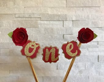 Beauty and the Beast Cake Topper Belle Rose Cake Topper Beauty and the Beast party Decor ONE Cake Topper Princess Decor Tale As Old as Time