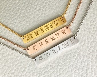 Coordinates Necklace,Personalized Bar Necklace,Custom Bar Necklace,Location Necklace,Bridesmaid Gift, Engraved Jewelry