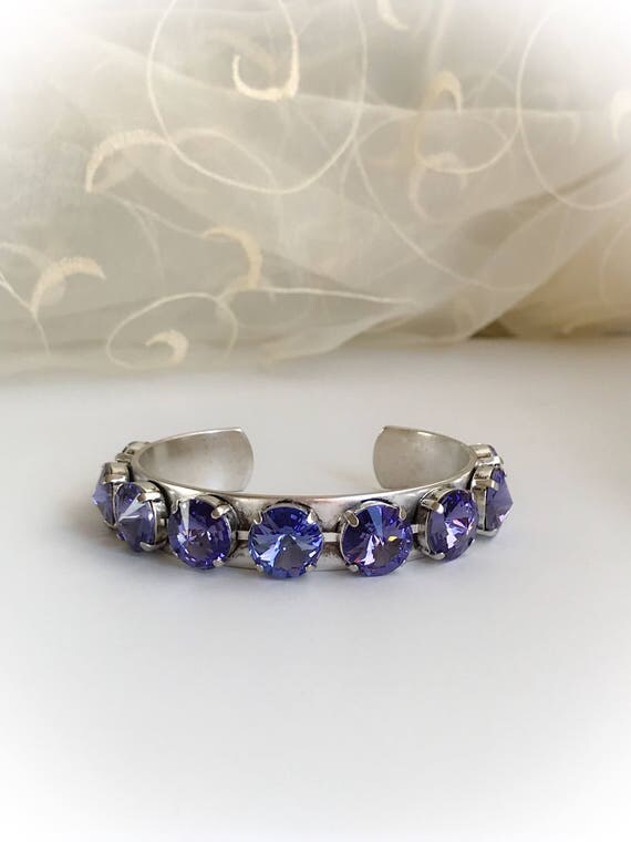 12mm Swarovski Crystal Elements Bracelet Tanzanite Cuff