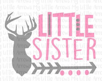 SALE- Deer head little sister silhouette SVG, DXF, Eps, png Files for Cutting Machines Cameo or Cricut - new big brother svg - deer svg cut