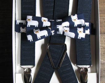 Boy Suspenders and Bow Tie - Navy Frenchie Bow tie