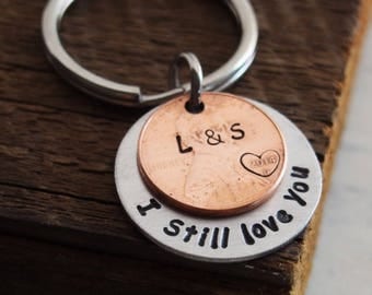 Personalized boyfriend gift, boyfriend keychain, Penny key chain, disc keyring, i still love you, 3 year anniversary gifts for boyfriend