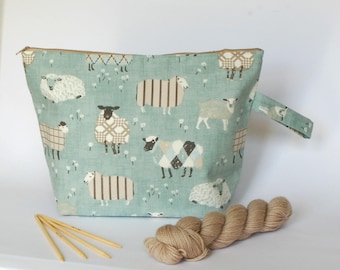 Large knitting project bag, sheep project bag; extra large project bag, sweater bag, crochet bag, yarn bag, make up bag,