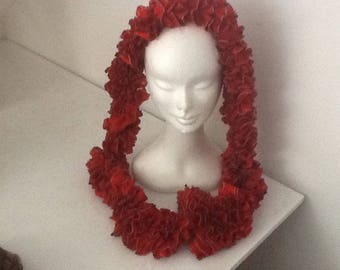 Handmade Burgundy Red ruffled scarf