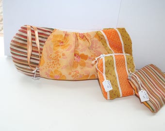 Lots of gifts with pouch Beauty + 2 pockets version orange silk lined, chic