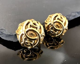 Chanel earrings, Chanel CC gold earrings, Chanel vintage earrings, high fashion clip on earrings, Authentic Chanel statement earrings