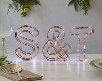 Light up letters set, copper, set of 3, LED light letters, Copper letters, Copper Alphabet Letter, Letter light for wedding, Christmas light